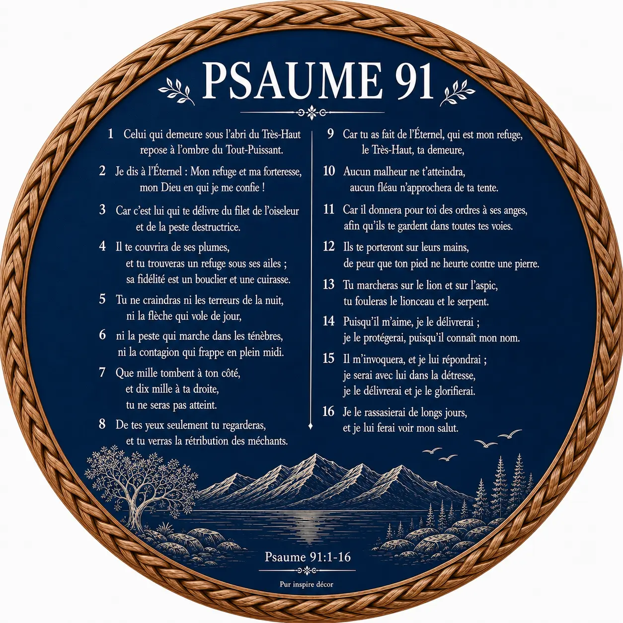 Cercle en bois « Psaume 91 » — bleu nuit