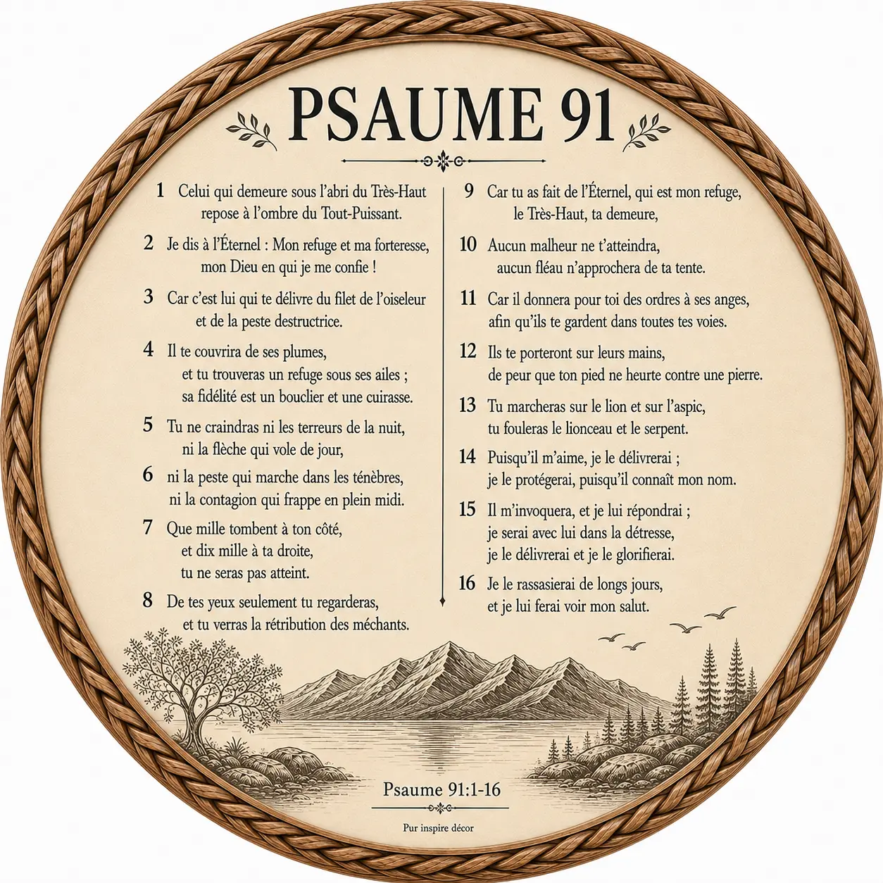 Cercle en bois « Psaume 91 » — crème ancien