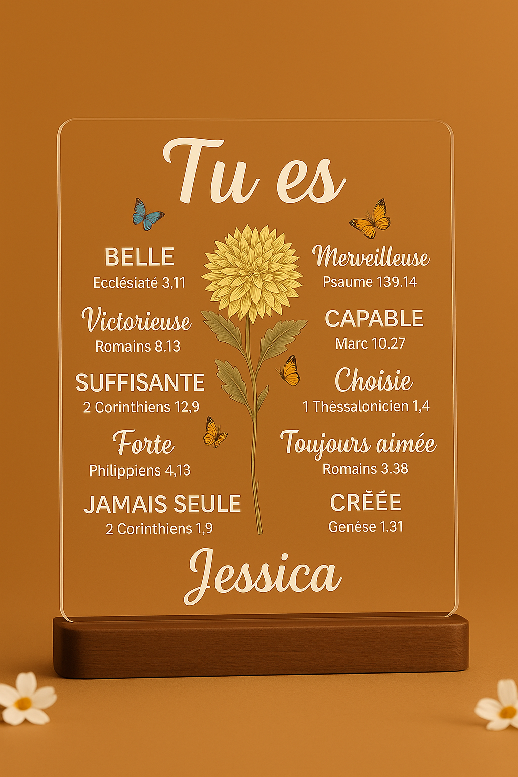 Plaque acrylique LED personnalisée « Tu es »
